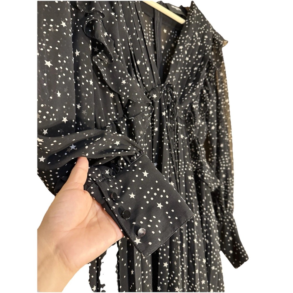 The Kooples Women's Star Print Dress Black Size Small Long Sleeve V Neck - Picture 4 of 9